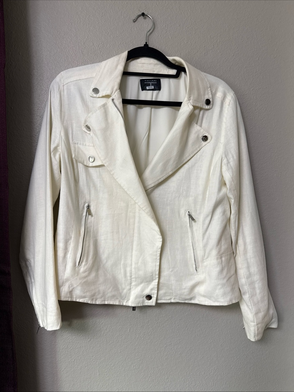 #939 Tahari Off White Linen Blend Fashion Jacket Size Small
